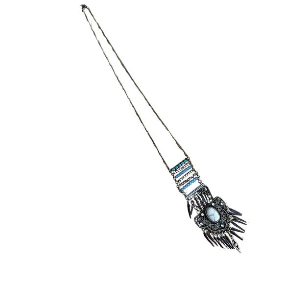 Copper Glass and Faux Gemstone Fringe Necklace - Picture 2 of 6